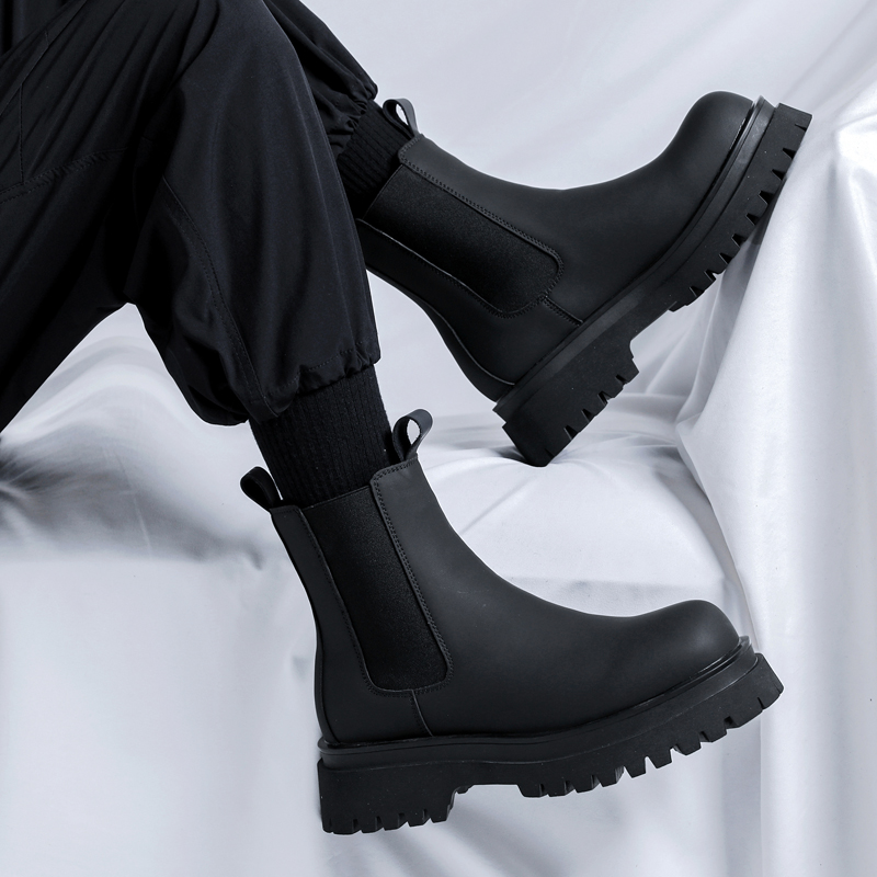 Fashion Men'S Boots - Stivali Chelsea Neri Alti da Uomo